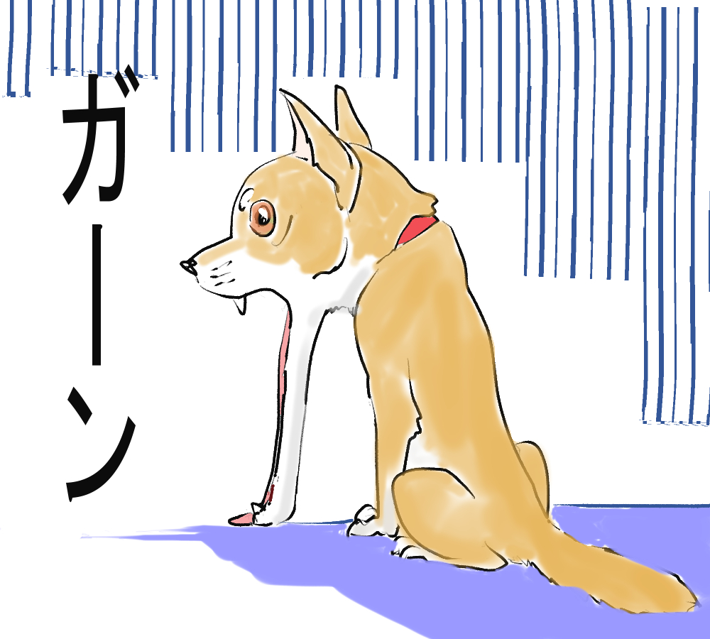 あごが外れるくらいにショックを受けているイヌをショックを受けている